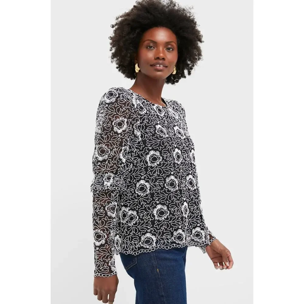 TUCKERNUCK Black Lace Baldwin Blouse Size L NWT Retail $198 Tuckernuck